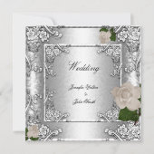 Elegant Wedding Roos Silver White 2 Kaart (Voorkant)