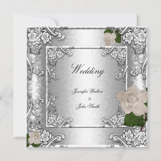 Elegant Wedding Roos Silver White 2 Kaart (Voorkant)