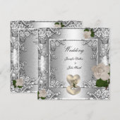 Elegant Wedding Roos Silver White Kaart (Voorkant / Achterkant)