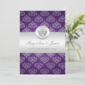 Elegant Wedding Royal Crown Paars Kaart (Staand voorkant)