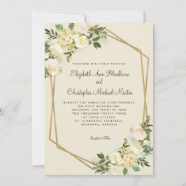 Elegant Wedding Rozen Floral Gold Geometric Kaart