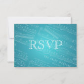 Elegant Wedding RSVP Blauw Muziek Blauw (Achterkant)