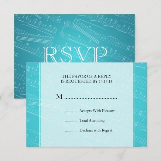 Elegant Wedding RSVP Blauw Muziek Blauw (Voorkant / Achterkant)