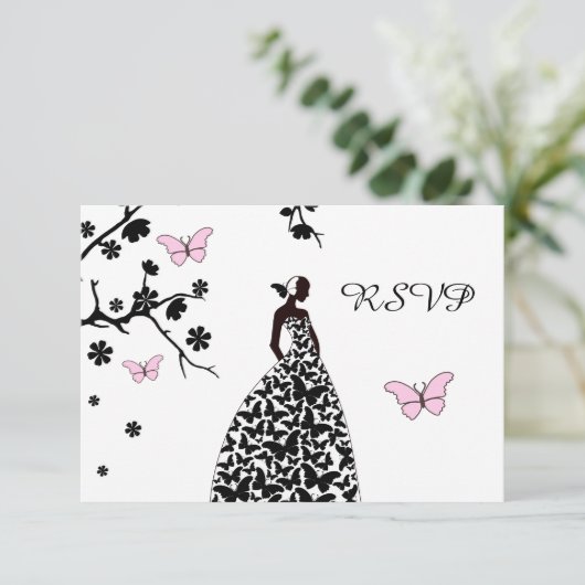 Elegant Wedding RSVP Bride Butterflies (Staand voorkant)
