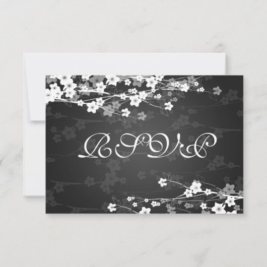 Elegant Wedding RSVP Cherry Blossom Black (Achterkant)