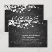 Elegant Wedding RSVP Cherry Blossom Black (Voorkant / Achterkant)