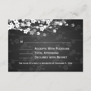 Elegant Wedding RSVP Cherry Blossom Black Kaartje