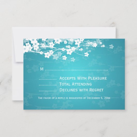Elegant Wedding RSVP Cherry Blossom Blue (Voorkant)