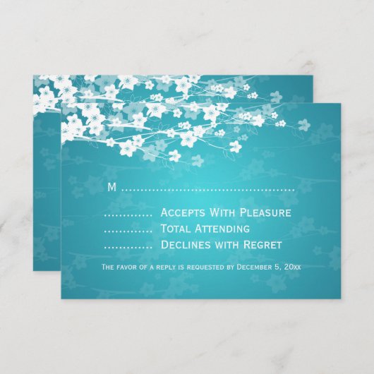Elegant Wedding RSVP Cherry Blossom Blue (Voorkant / Achterkant)