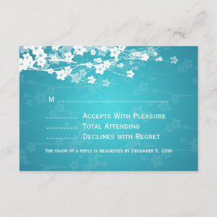 Elegant Wedding RSVP Cherry Blossom Blue Kaartje