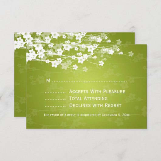 Elegant Wedding RSVP Cherry Blossom Lime Green (Voorkant / Achterkant)