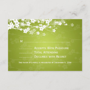 Elegant Wedding RSVP Cherry Blossom Lime Green Kaartje
