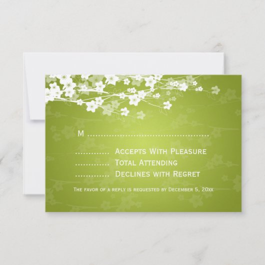Elegant Wedding RSVP Cherry Blossom Lime Green Kaartje (Voorkant)
