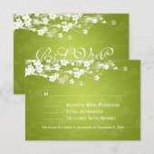 Elegant Wedding RSVP Cherry Blossom Lime Green Kaartje (Voorkant / Achterkant)