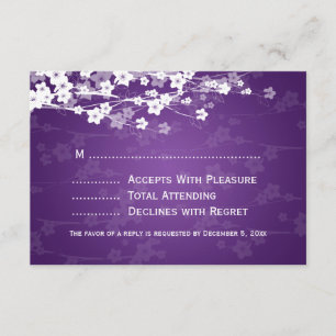 Elegant Wedding RSVP Cherry Blossom Paars Kaartje