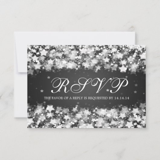 Elegant Wedding RSVP Dazzling Stars Black (Achterkant)