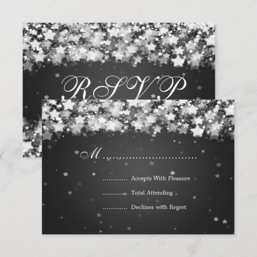 Elegant Wedding RSVP Dazzling Stars Black (Voorkant / Achterkant)