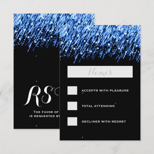 Elegant Wedding RSVP Falling Stars "Sapphire Blue" (Voorkant / Achterkant)