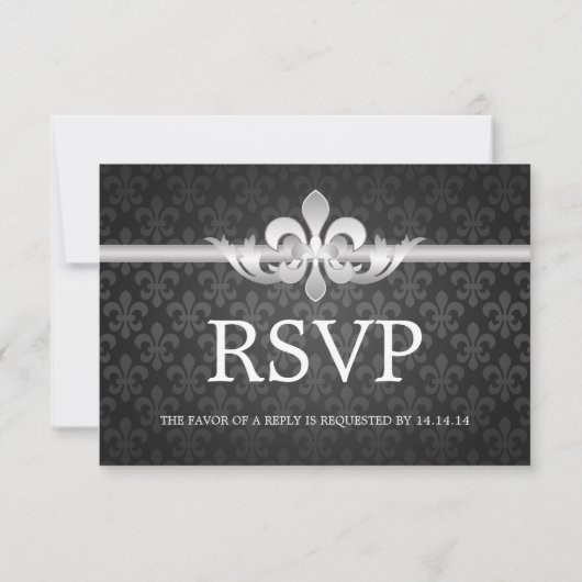 Elegant Wedding RSVP Fleur De Lis Black (Achterkant)