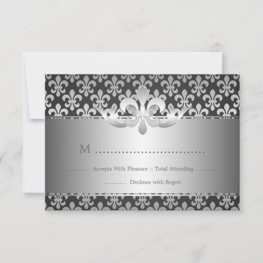 Elegant Wedding RSVP Fleur De Lis Black Kaartje (Voorkant)