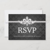 Elegant Wedding RSVP Fleur De Lis Black Kaartje (Achterkant)