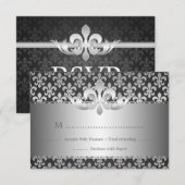 Elegant Wedding RSVP Fleur De Lis Black Kaartje (Voorkant / Achterkant)