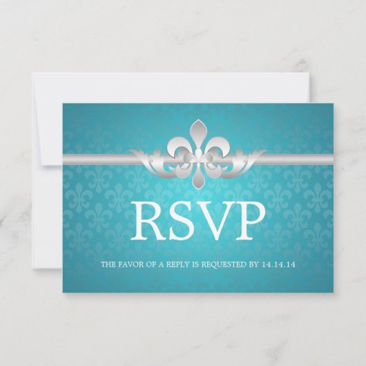 Elegant Wedding RSVP Fleur De Lis Blue (Achterkant)