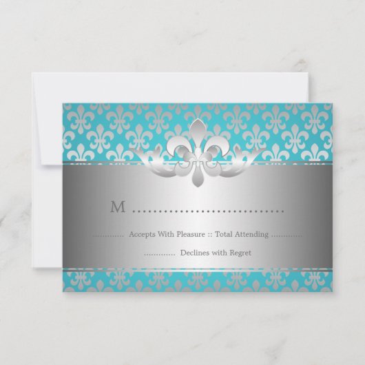 Elegant Wedding RSVP Fleur De Lis Blue Kaartje (Voorkant)