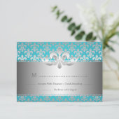 Elegant Wedding RSVP Fleur De Lis Blue Kaartje (Staand voorkant)