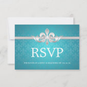 Elegant Wedding RSVP Fleur De Lis Blue Kaartje (Achterkant)