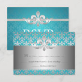Elegant Wedding RSVP Fleur De Lis Blue Kaartje (Voorkant / Achterkant)