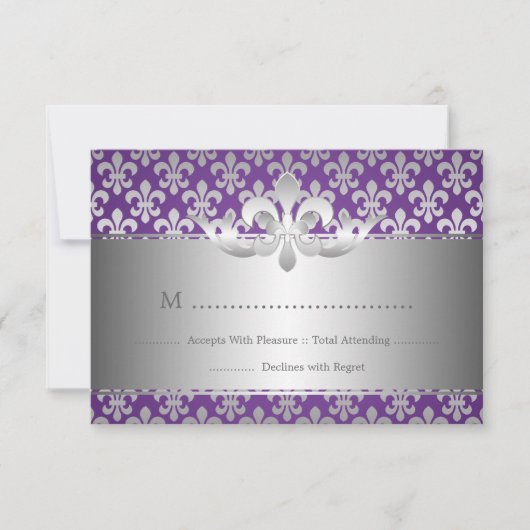 Elegant Wedding RSVP Fleur De Lis Paars Kaartje (Voorkant)