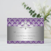 Elegant Wedding RSVP Fleur De Lis Paars Kaartje (Staand voorkant)