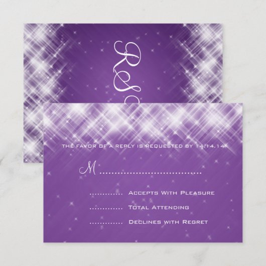 Elegant Wedding RSVP Glamoureus Sparks Paars (Voorkant / Achterkant)