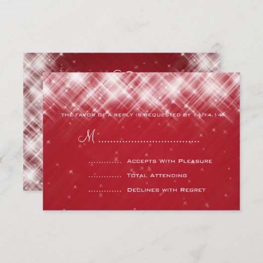 Elegant Wedding RSVP Glamoureuze Sparks Red (Voorkant / Achterkant)