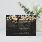 Elegant Wedding RSVP Gold Floral Glitter Swirl (Staand voorkant)