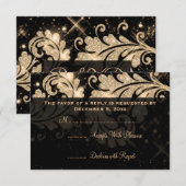Elegant Wedding RSVP Gold Floral Glitter Swirl (Voorkant / Achterkant)