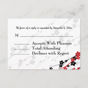 Elegant Wedding RSVP Japanse bloemen Rood Kaartje