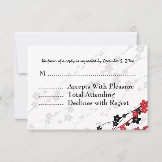 Elegant Wedding RSVP Japanse bloemen Rood Kaartje (Voorkant)