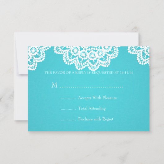 Elegant Wedding RSVP Lace Blue Kaartje (Voorkant)