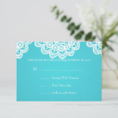 Elegant Wedding RSVP Lace Blue Kaartje (Staand voorkant)