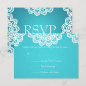 Elegant Wedding RSVP Lace Blue Kaartje (Voorkant / Achterkant)