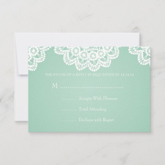 Elegant Wedding RSVP  Lace Mint Green (Voorkant)