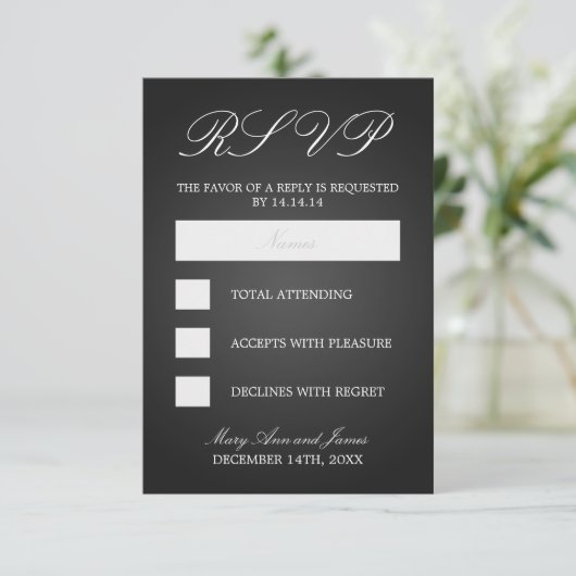 Elegant Wedding RSVP Monogrammed Hearts Black (Staand voorkant)