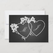 Elegant Wedding RSVP Monogrammed Hearts Black (Achterkant)