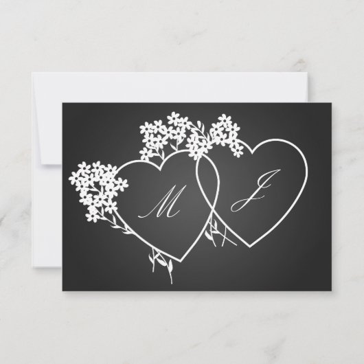 Elegant Wedding RSVP Monogrammed Hearts Black (Achterkant)