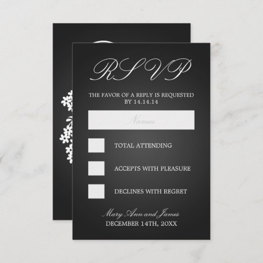 Elegant Wedding RSVP Monogrammed Hearts Black (Voorkant / Achterkant)