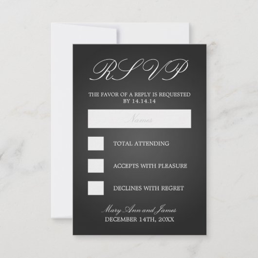 Elegant Wedding RSVP Monogrammed Hearts Black Kaartje (Voorkant)