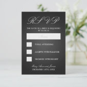 Elegant Wedding RSVP Monogrammed Hearts Black Kaartje (Staand voorkant)