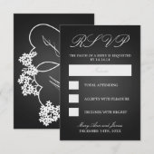 Elegant Wedding RSVP Monogrammed Hearts Black Kaartje (Voorkant / Achterkant)